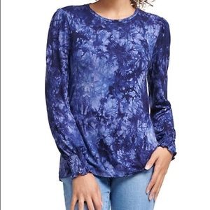 DKNY Tie-Dye Long Sleeve Smocked Cuff Top